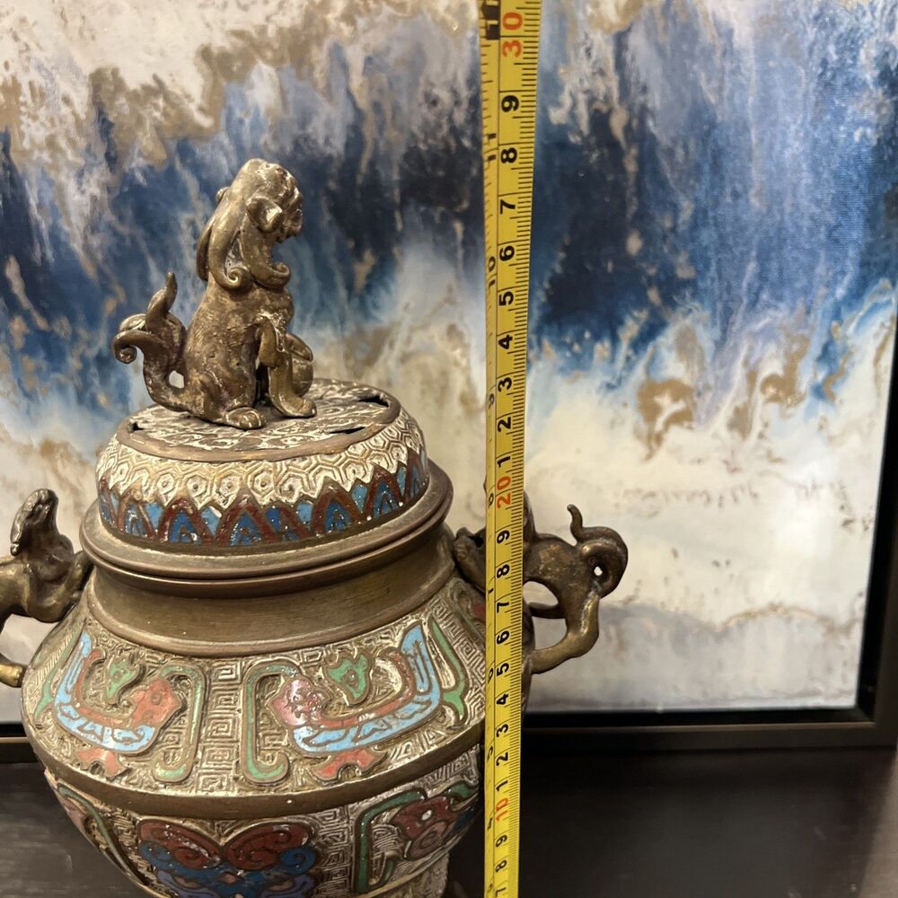 Qianlong Marked Copper Cloisonne Dragon Beast 2 Ear Incense Burner Censer - Picture 8 of 16